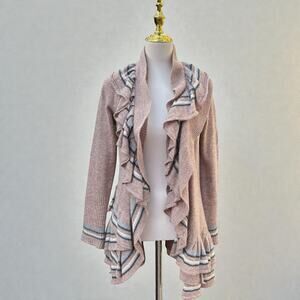 Sparrow Anthropologie Ruffle Cardigan Sz M Angora Lambswool Brown Boho Lagenlook